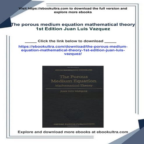 The porous medium equation mathematical theory 1st Edition Juan Luis ...