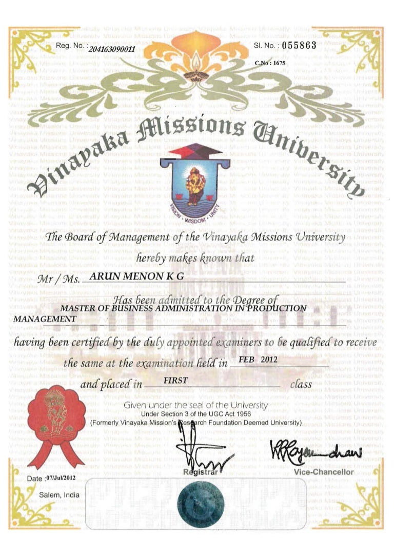 mba certificate mba degree certificate sample