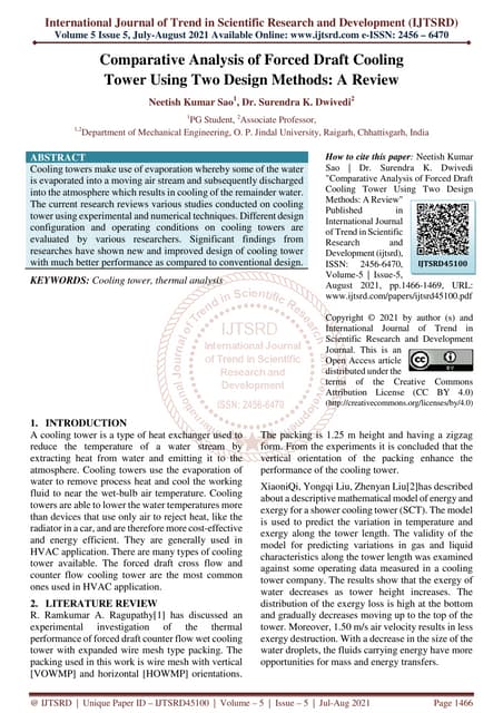 Comparative Analysis of Forced Draft Cooling Tower Using Two Design Methods A Review