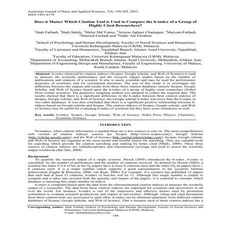 Does it Matter Which Citation Tool is Used to Compare the h-index of a Group ...