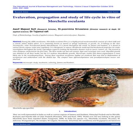 Evaluvation, propagation and study of life cycle in vitro of Morchella esculanta