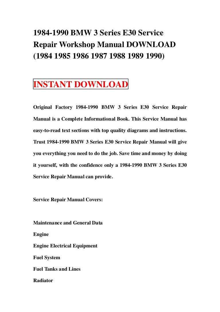 1984 1990 bmw 3 series e30 service repair manual download (1984 1985 1986  1987 1988 1989 1990)