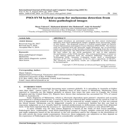 PSO-SVM hybrid system for melanoma detection from histo-pathological images