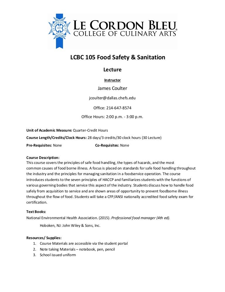 Syllabi Lcbc 105 Sanitation Texas Only
