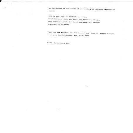 Kees de Bot, Geert Driessen & Paul Jungbluth (1988) MLEML An exploration of the effects of the teaching of immigrant language and culture 