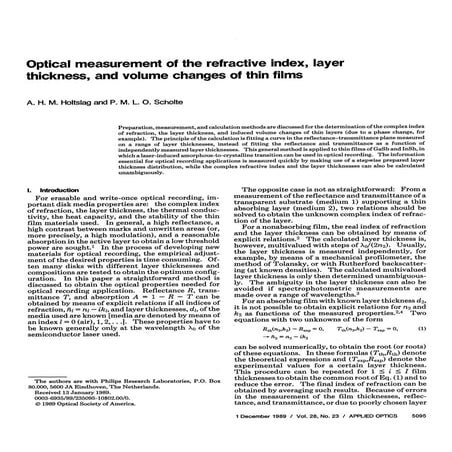 1989 optical measurement of the refractive index, layer thickness, and volume...