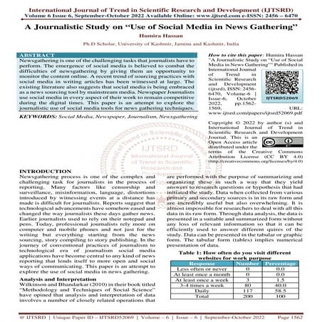 A Journalistic Study on “Use of Social Media in News Gathering” | PDF