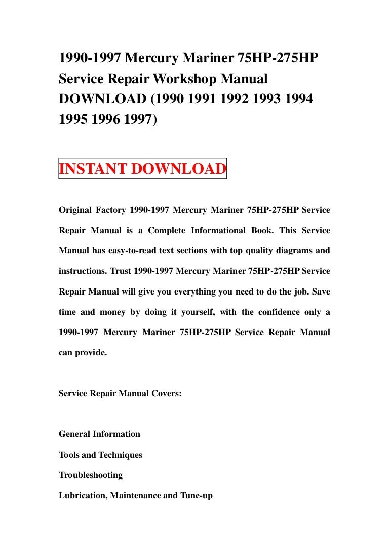 1990 1997 mercury mariner 75 hp-275hp service repair workshop manual …