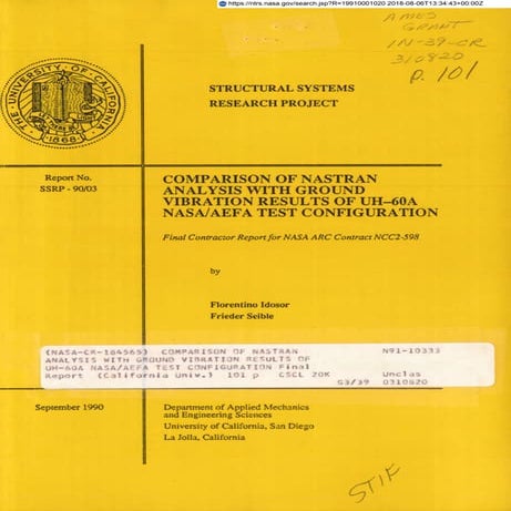 19910001020  comparison of nastran analysis with gvt results of uh-60 a