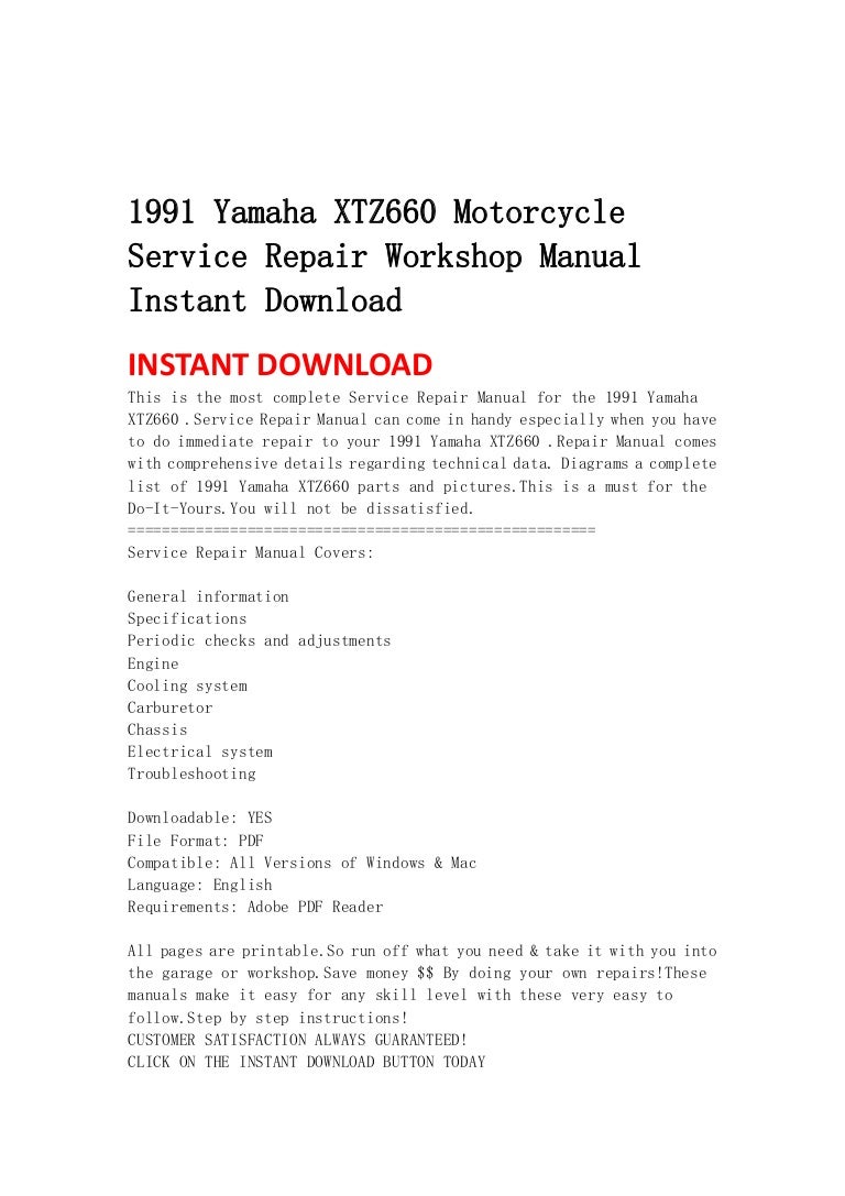 1991 yamaha xtz660 motorcycle service repair workshop manual instant …