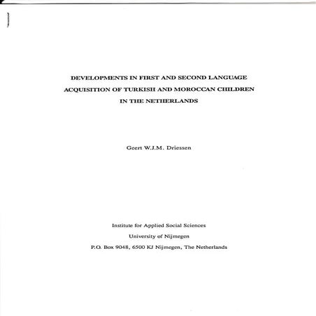 Geert Driessen (1992) MLEML Developments in first and second language acquisition