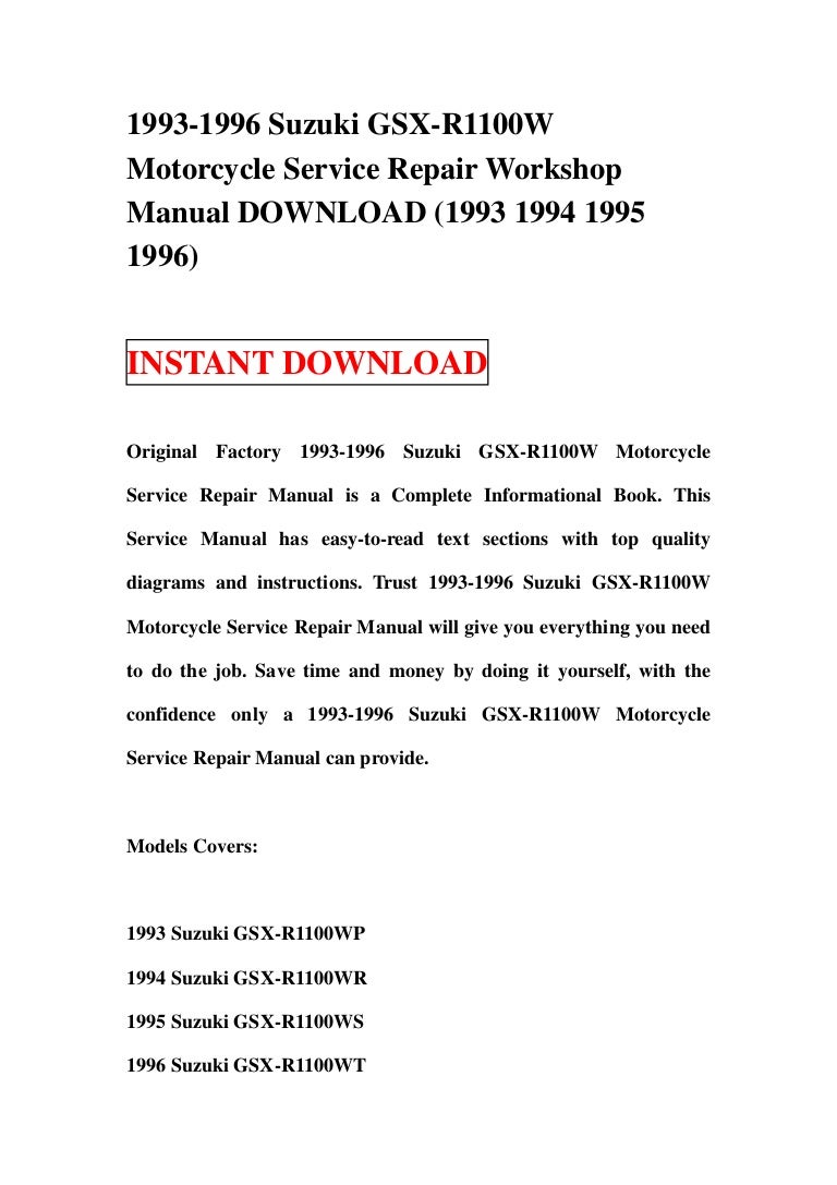 1993 1996 suzuki gsx-r1100 w motorcycle service repair workshop manual  download (1993 1994 1995 1996)