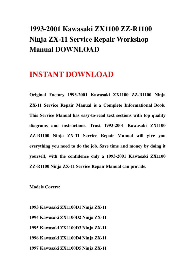 1993 2001 kawasaki zx1100 zz-r1100 ninja zx-11 service repair worksho…