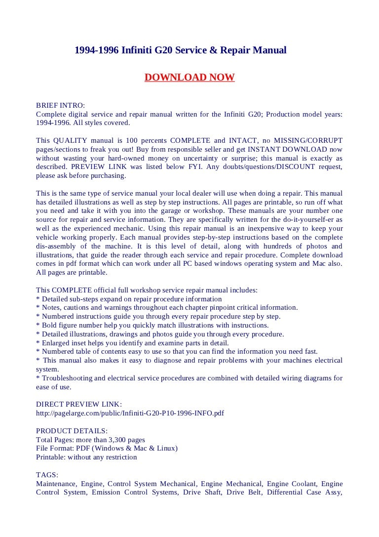 1994 1996 infiniti g20 service & repair manual