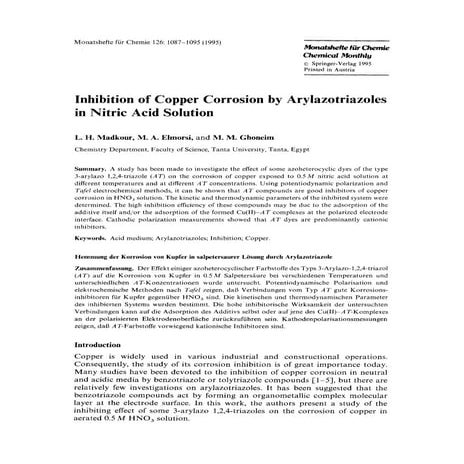 Inhibition of Copper Corrosion by Arylazotriazoles in Nitric Acid Solution 