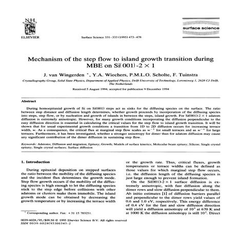 1995 mechanism of the step flow to island growth transition during mbe on si(...