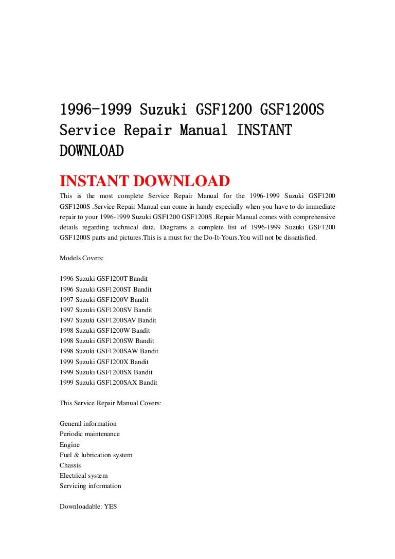 1996 1999 suzuki gsf1200 gsf1200 s service repair manual instant download