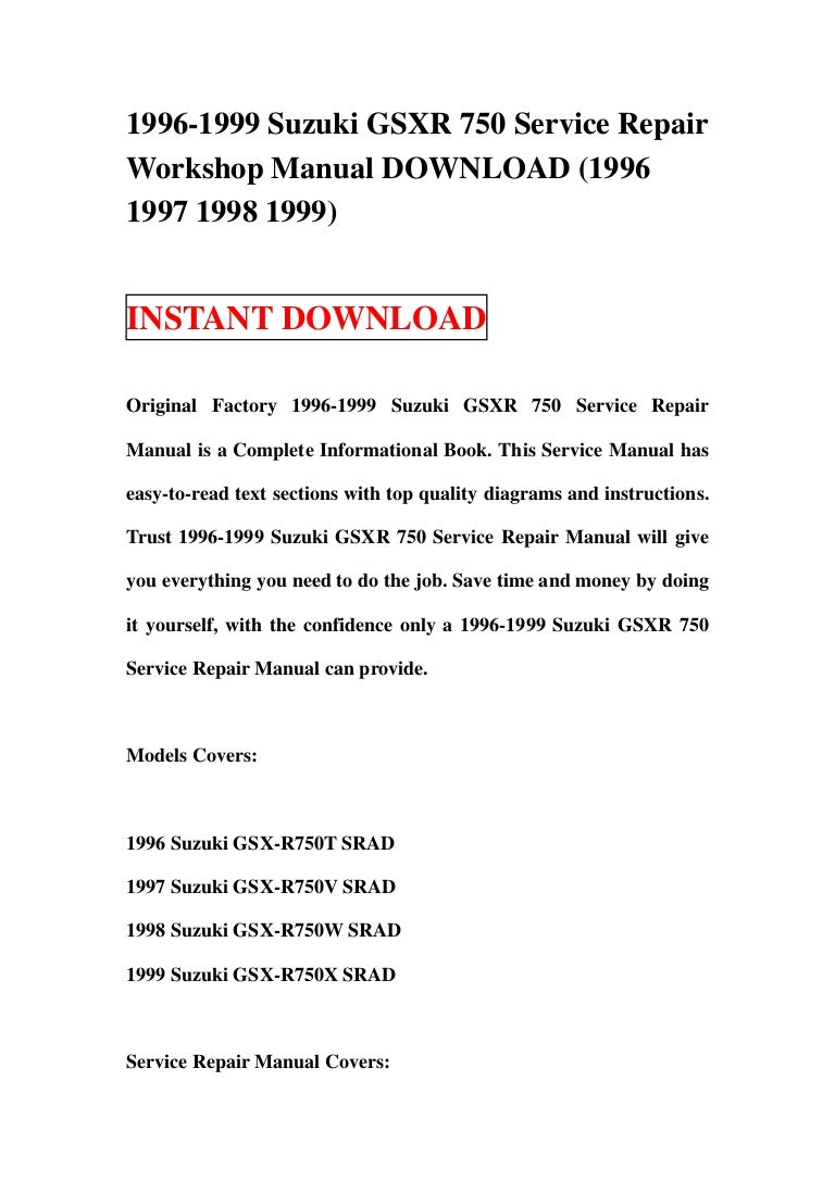 1996 1999 suzuki gsxr 750 service repair workshop manual download (1996  1997 1998 1999)