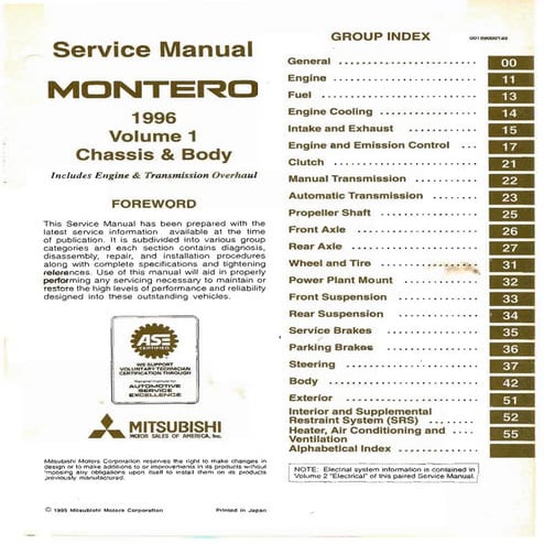 2001 MITSUBISHI MONTERO OWNERS MANUAL PDF visual data 3