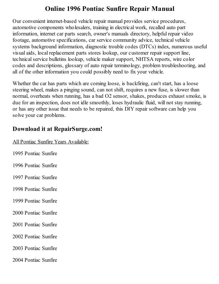 Pontiac Sunfire Auto Repair Manual - ChiltonDIY