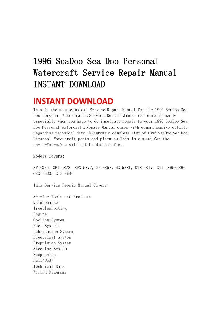 1996 sea doo sea doo personal watercraft service repair manual instan…