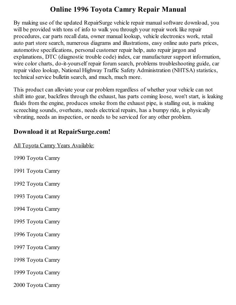 1992 toyota camry repair manual