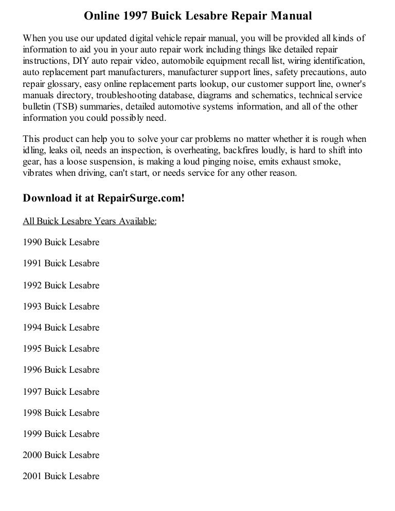 1997 Buick Lesabre Repair Manual Online