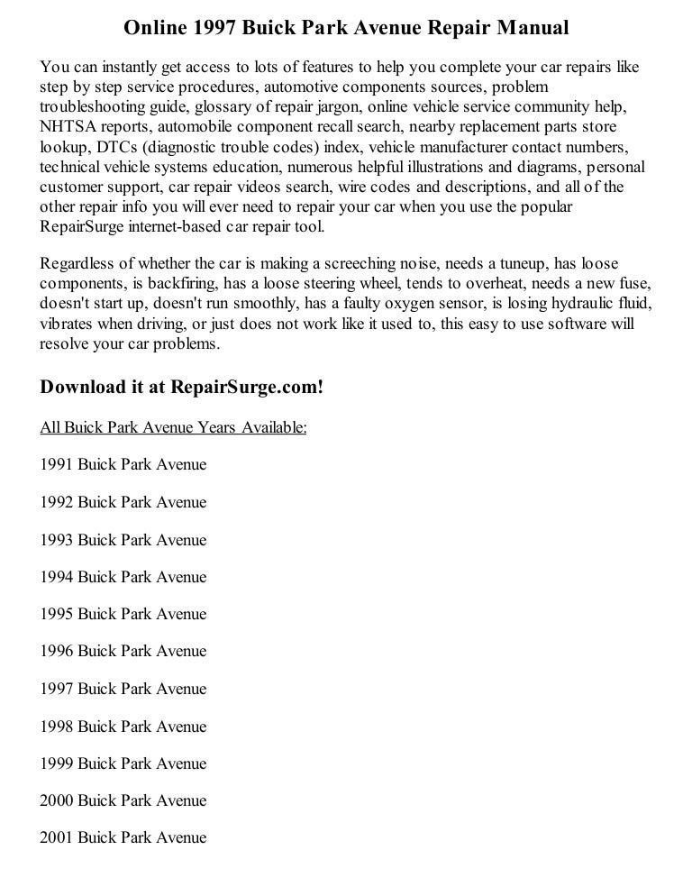 1997 Buick Park Avenue Repair Manual Online