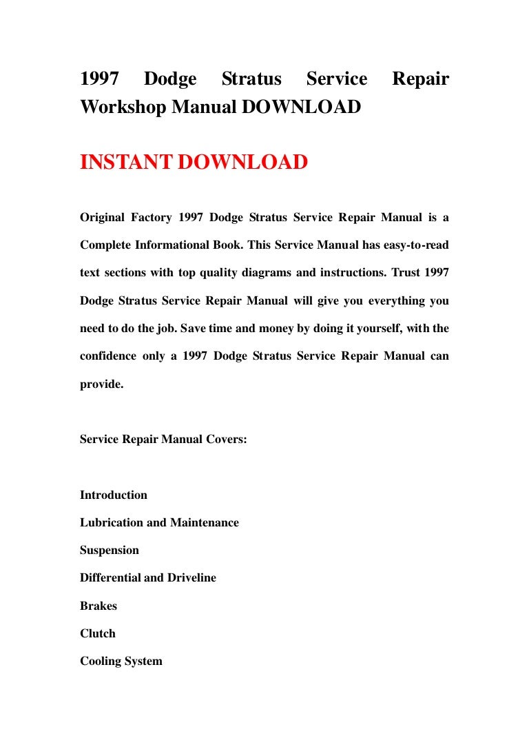 1997 dodge stratus service repair workshop manual download