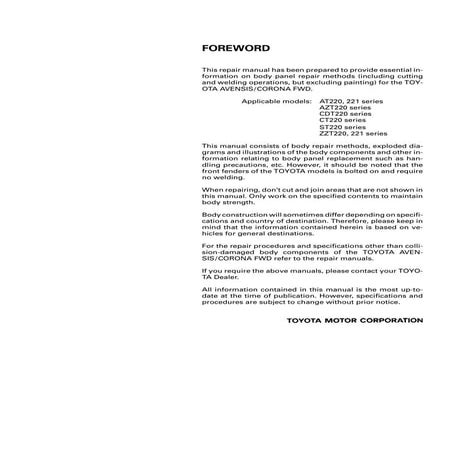 1997 toyota avensis service repair manual