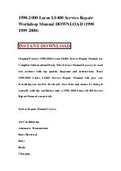 1998 2000 Lexus Ls400 Service Repair Manual Download 1998 1999 2000