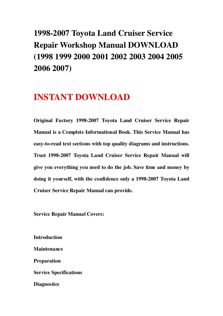 1998 2007 toyota land cruiser service repair workshop manual download…