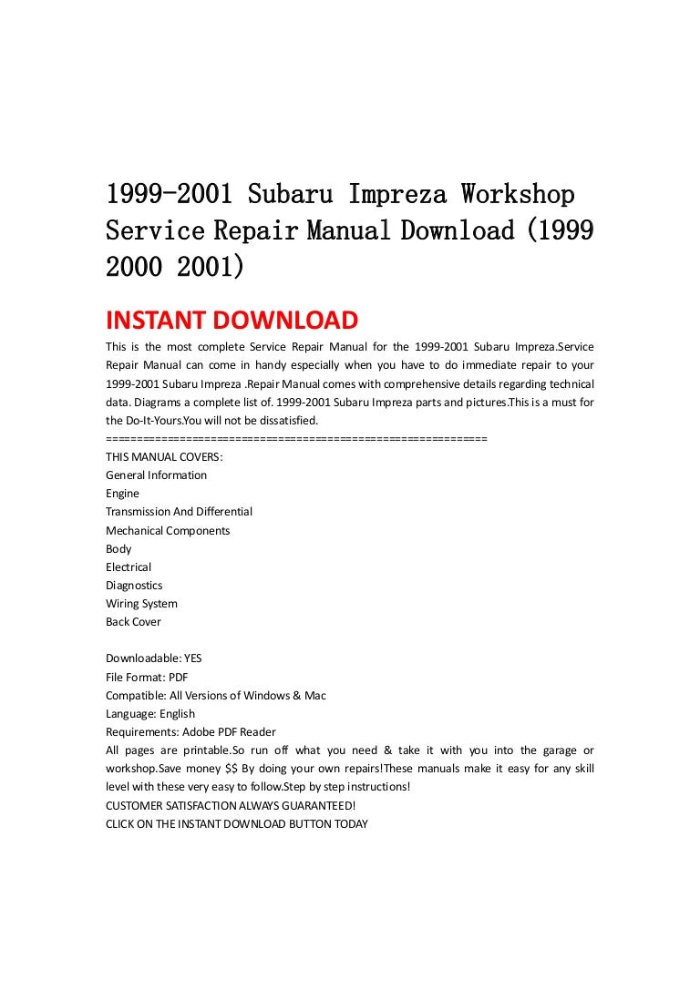 1999 2001 subaru impreza workshop service repair manual download (199… 1999 Yamaha  XJR1300(L) ...