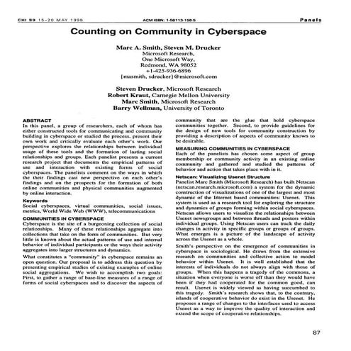 1999   ACM SIGCHI - Counting on Community in Cyberspace