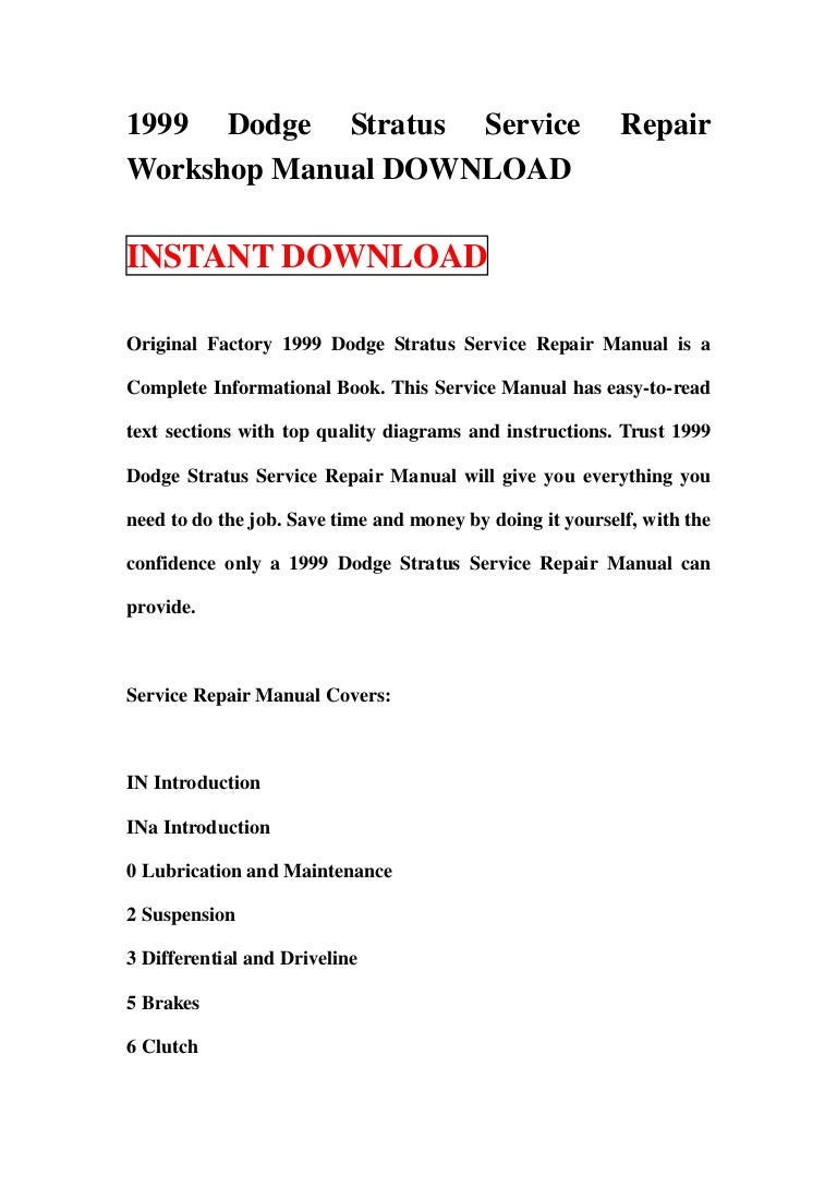 1999 dodge stratus service repair workshop manual download