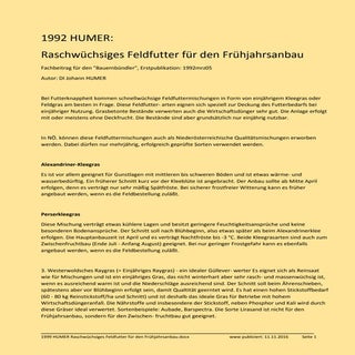 1992 HUMER: Frühes Ackerfutter durc...
