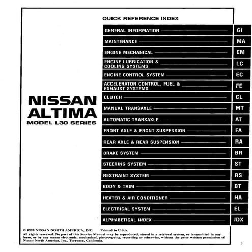1999 nissan altima service repair manual | PDF