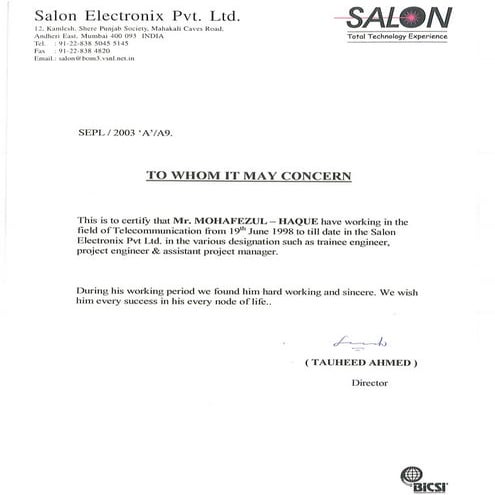 Travel sales consultant experience letter