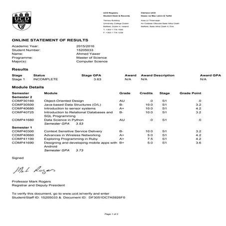Statement of Results
