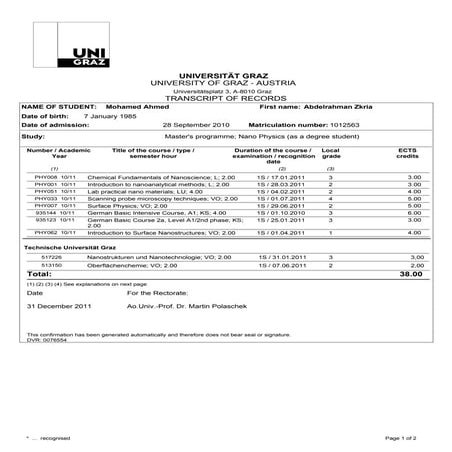 Graz transcript record | PDF