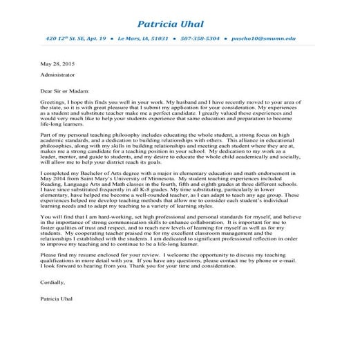 Cover Letter- General