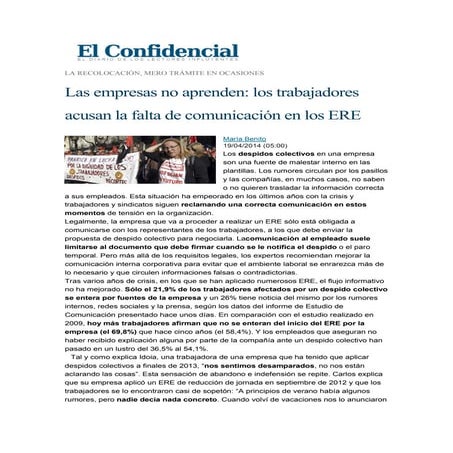 Las empresas no aprenden: los trabajadores acusan la falta de comunicación en...