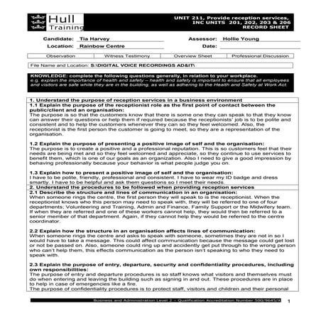 211 - Provide a reception service