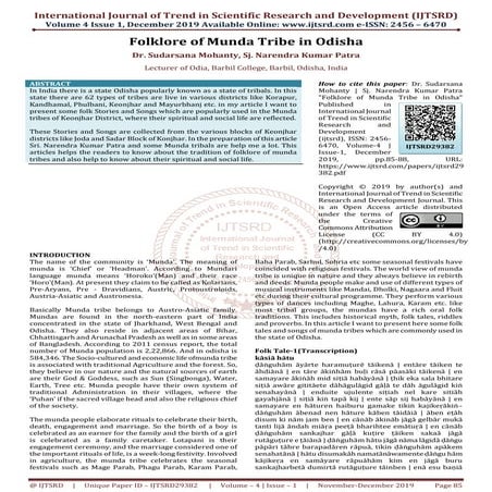 Folklore of Munda Tribe in Odisha