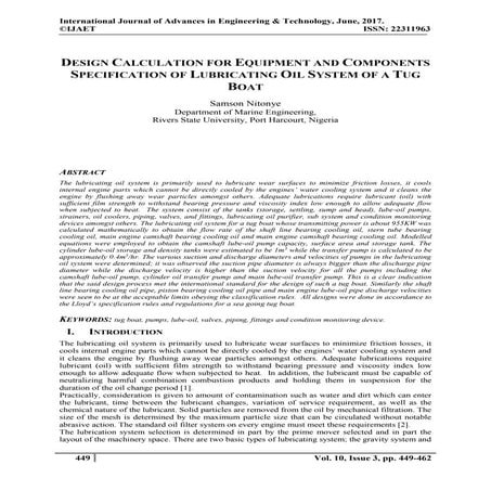 DESIGN CALCULATION FOR EQUIPMENT AND COMPONENTS SPECIFICATION OF LUBRICATING ...