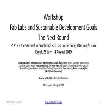 Workshop Fab Labs and Sustainable Development Goals; The Next Round; Pieter v...