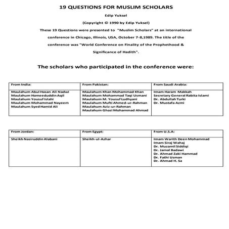 19 questions for muslim scholars