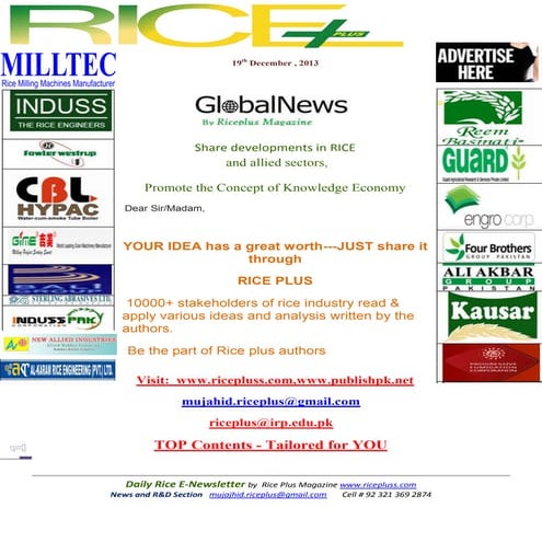 19th december,2013 daily global rice e newsletter by riceplus magazine