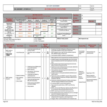 19 use of mobile elevated work platforms risk assessment templates