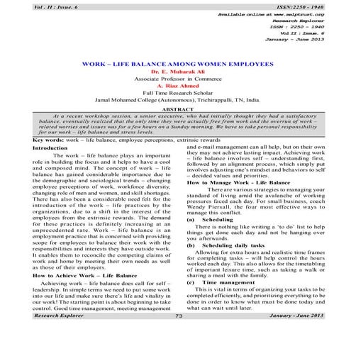 19 work – life balance among women employees